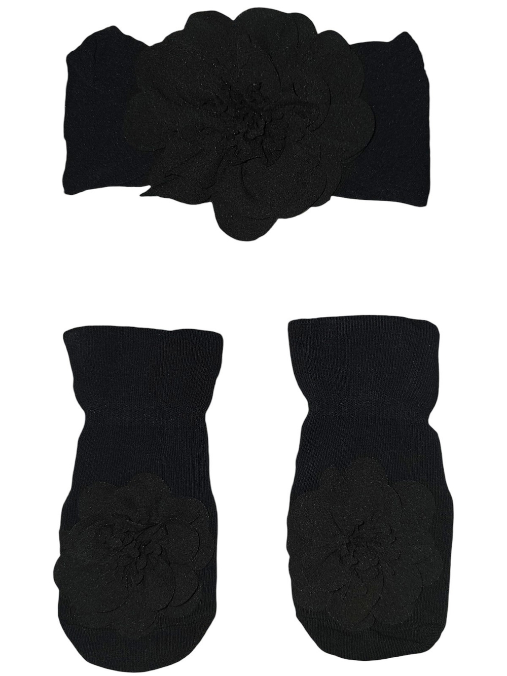 Boutique Baby Girl Black 3D Floral Headband & Socks Set 0-3 Months